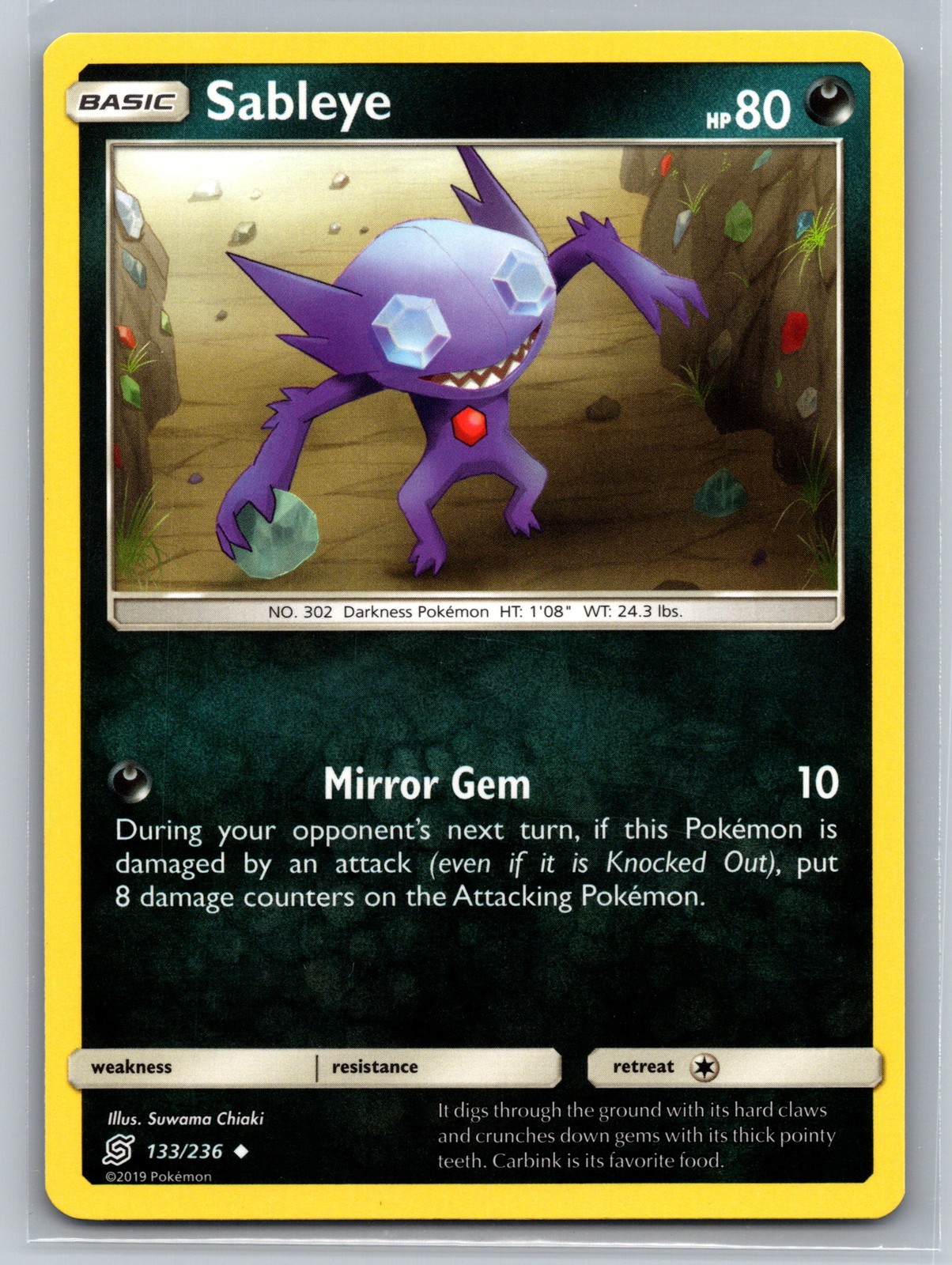Sableye 133/236 Unified Minds Dark-Type Basic Darkness Mirror Gem Pokemon TCG