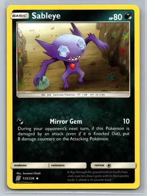 Sableye 133/236 Unified Minds Dark-Type Basic Darkness Mirror Gem Pokemon TCG
