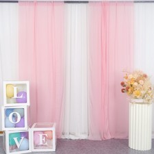 2 Panels 29x96 inch Pink Chiffon Backdrop Curtain Sheer Drapes for Wedding