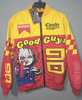 NEW Reason X Chucky Good Guys Men s Varsity Bomber Racing Red Jacket Size Small
