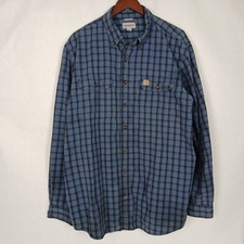 carhartt original fit mens long sleeve button up plaid shirt size XL Worked In