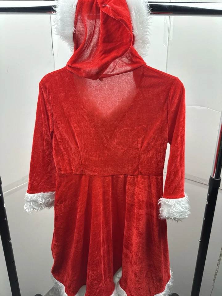 Disfraz de señora Claus para mujer rojo terciopelo Papá Noel vestido capucha piel sintética pequeño” Foto 3 de 3