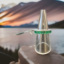 925 Sterling Silver 4MM Genuine Emerald Size 7 Ring 120.00 Dollar Value