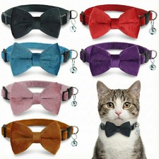 6 Pack Cat Collars with Bow Tie and Bell, Velvet Cat Collars with Bowtie, Adj...