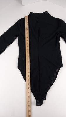 Alo Bodysuit S Euphoria Long Sleeve Black High Neck Stretch W8195R
