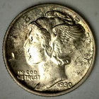 1930 S Mercury Silver Dime 10c US Type Coin San Francisco Uncirculated Toning