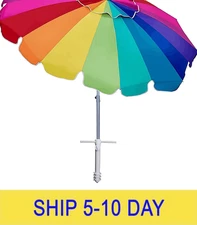 AMMSUN 7.5ft Large Heavy Duty HIGH Wind Beach Umbrella with sand anchor & Tilt S