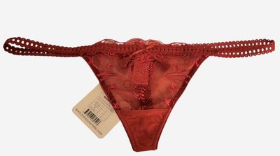 NEW PLEASURE STATE WHITE LABEL WHIMSICAL LACE RED THONG BRIEF  P37-2183W Size S
