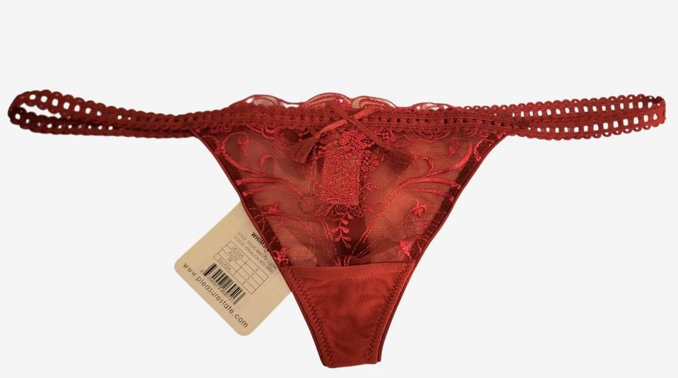 NEW PLEASURE STATE WHITE LABEL WHIMSICAL LACE RED THONG BRIEF  P37-2183W Size S - Image 2 of 4
