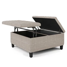 SIMPLIHOME Harrison 36" Wide Transitional Square Coffee Table Storage Ottoman