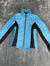 Guess Womens Quilted Blue & Black Full-Zip Ja...