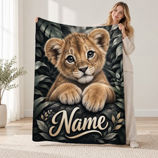 Personalized Lion Cub Coral Fleece Blanket Safari Animal Decor