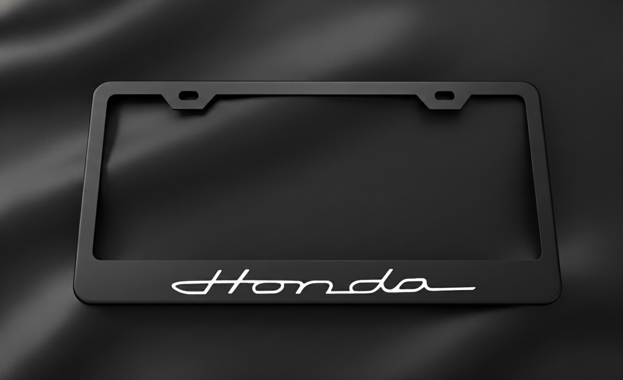 Vintage Honda Logo License Plate Frame Black Premium Stainless Steel Anti-Rust