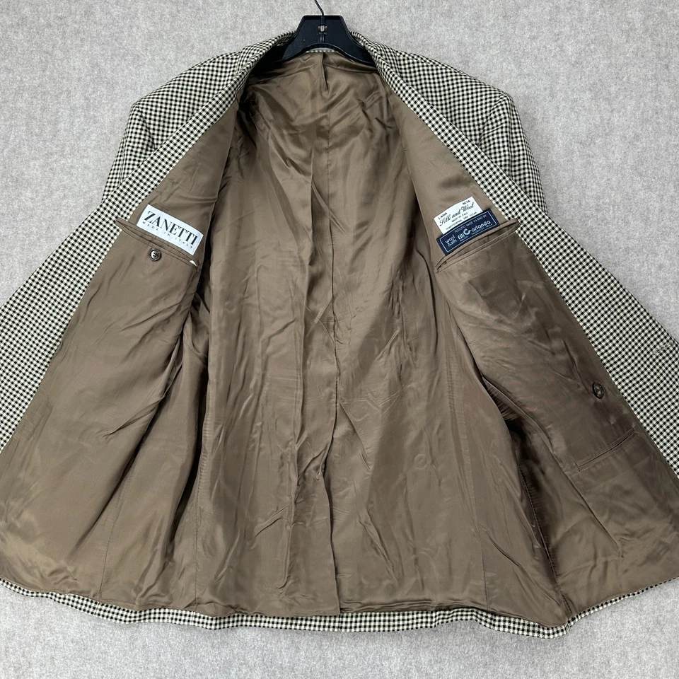 Двубортный мужской блейзер Zanetti 52R из шелковой шерсти Garlanda Houndstooth в клетку - Изображение 3 из 4