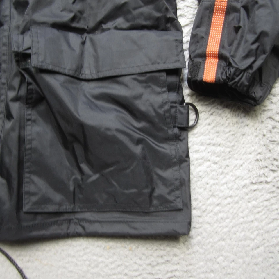Harley-Davidson Jacket Mens XXS Black Nylon PVC Rain Windbreaker Orange Stripe - Image 3 of 4