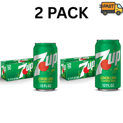 (24 Pack) 7UP Lemon Lime Soda Soft Drink, Natural Flavor, Caffeine Free, 12 Oz
