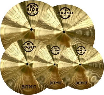 Alloy Cymbal Pack, 5 Pieces Drum Cymbals Set 14''Hi-Hats/16''Crash/18''Crash/20''Rid