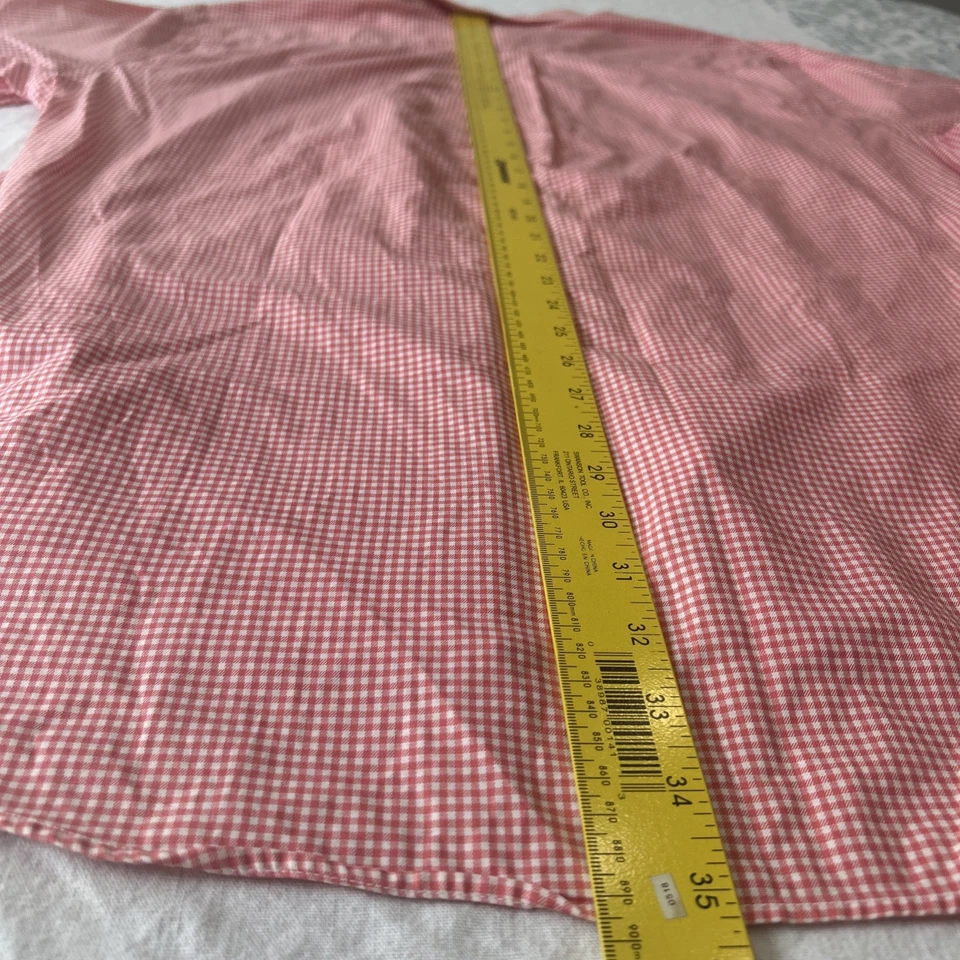 Peter Millar Men-XL Short Sleeve Button Down Dress Shirt Check Salmon Cotton - Image 4 of 4