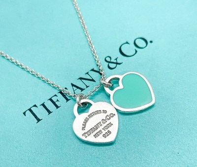 Tiffany & Co. Return to Tiffany Mini Blue Double Heart Pendant Necklace 16''