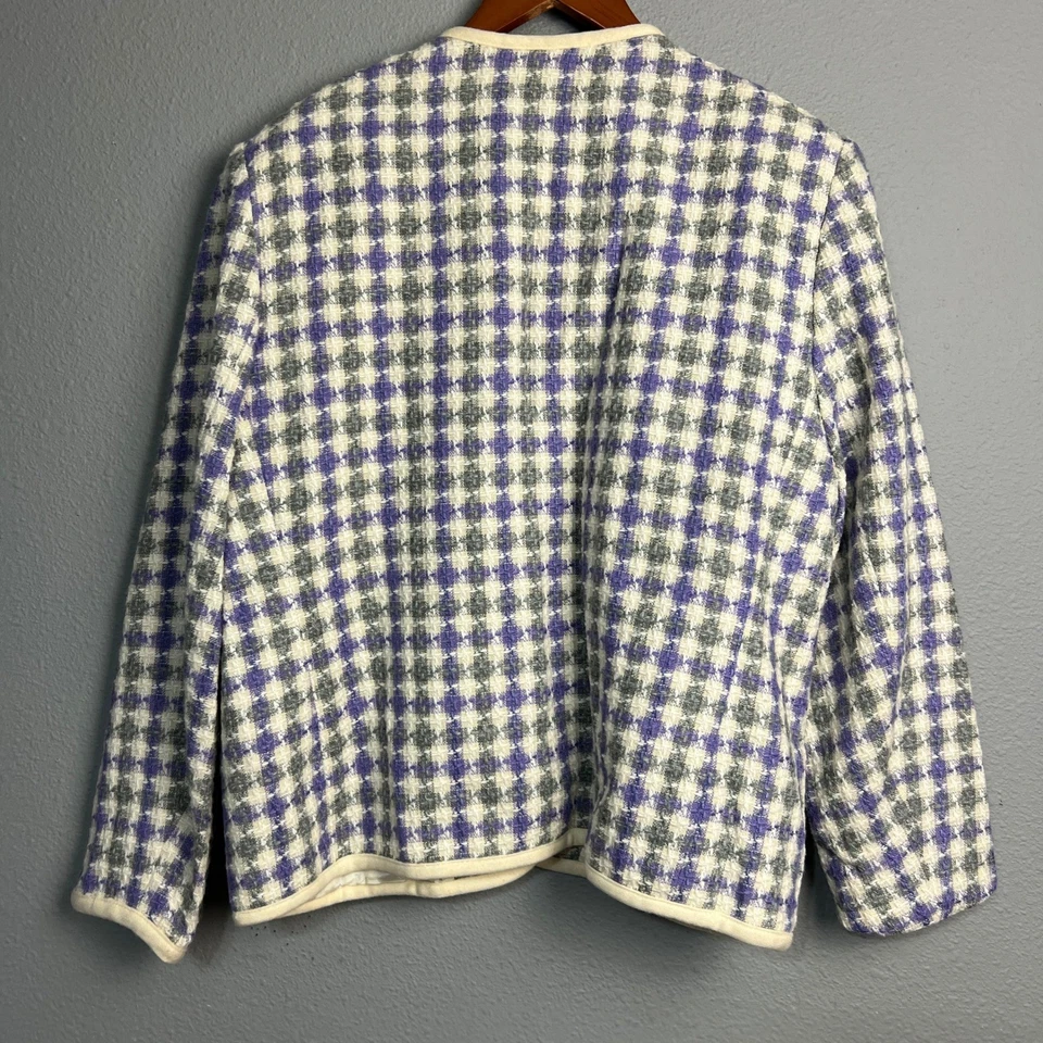 Blazer Koret Mujer Talla 16 Púrpura Gris Blanco Guinga Abuela Tweed Chaqueta Carrera Foto 4 de 4