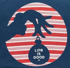 NWT Women’s LIFE IS GOOD Crusher T-Shirt Sm XL GRINCH Ornament UNIVERSAL Top $30