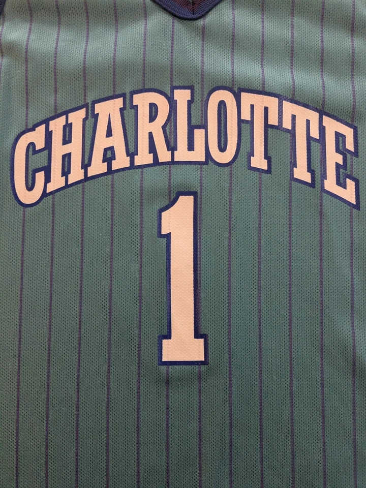 Camiseta masculina listrada vintage Champion Baron Davis Charlotte Hornets 44 grande #1 - Imagem 3 de 4
