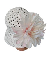 TODDLER GIRLS EASTER HAT DRESSUP TEAPARTY HAT WHITE OVERSIZE FLOWER NEW