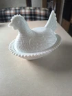 Vintage Indiana Glass 7" Hen On A Nest White Milk Glass Excellent Condition