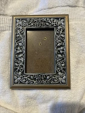 Vintage Silver And Gold Tone Ornate Picture Frame•MCM•Holds 3.5 X 5”•Frame 5x7”