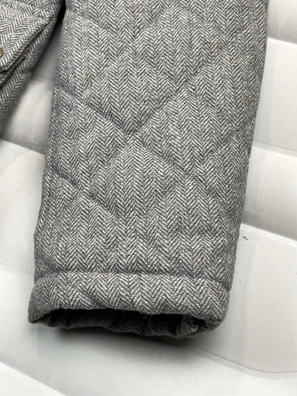 Jos A Bank Men XL Wool Quilted Barn Chore Coat Herringbone Corduroy Collar Gray image 7