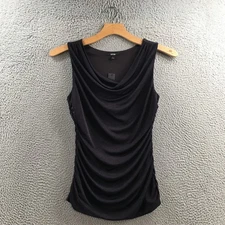 APT.9 Tank Top Womens Medium Black Sleeveless Ruched Draped Front Stretch