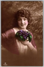 Antique RPPC Postcard Gorgeous Young Woman Holding Bury England 1910s