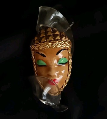 Vintage Lucite & Ceramic Glazed Ethnic Brooch Hand painted Early Plastic Rare