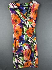 Ralph Lauren Colorful Floral Faux Wrap Ruched Stretch Sleeveless Dress Size 6