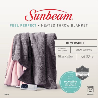 Sunbeam Feel Perfect Reversible Heated Throw - Grey/Pink TRF4000  9311445036518 | eBay
