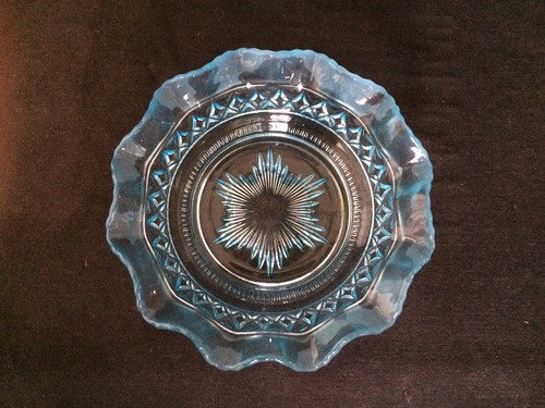 PRETTY VINTAGE SOWERBY (?) CUT BLUE GLASS EPNS HANDLED DAISY BOWL 135mm DIA. - Picture 2 of 5