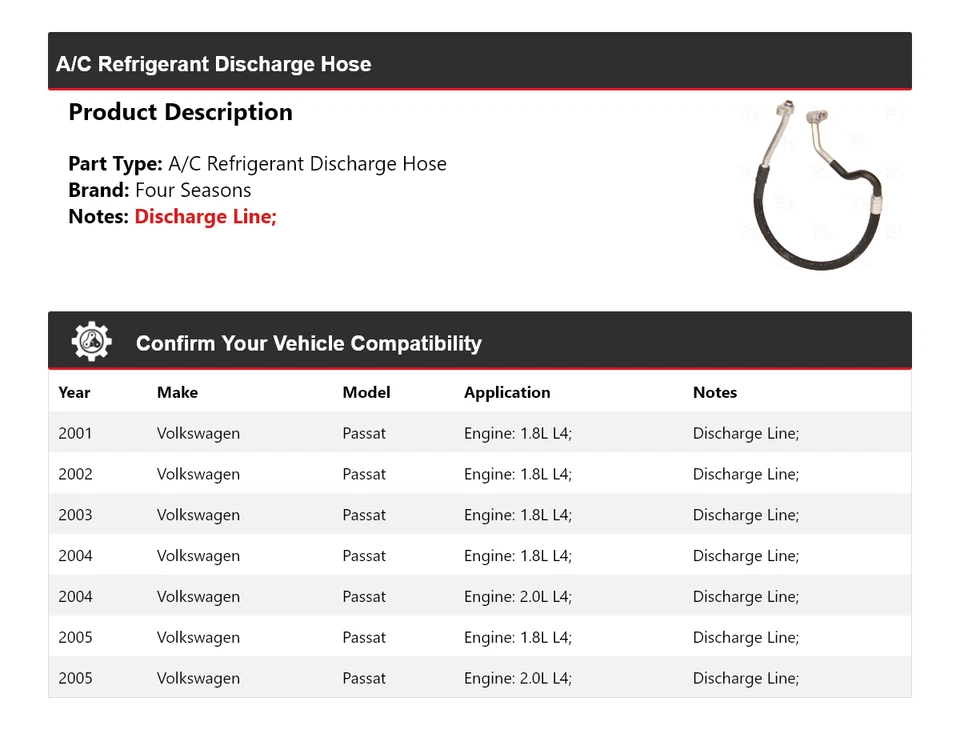 Manguera de descarga de refrigerante aire acondicionado Volkswagen Passat 2001-2005 4 estaciones 2002 Foto 2 de 4
