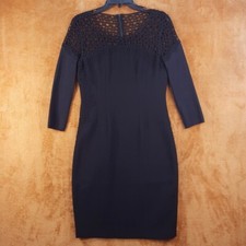ELIE TAHARI Dress Womens Size 6 Black Sheath Embroidered Eyelet Midi Stretch LBD
