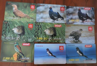 9 VERSCHIEDENE SLOWAKEI VOGEL TELEFONKARTEN.  SAMMLERSTÜCK. KEIN WERT. LOT 1