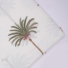 1 Yard Fabric Palm Tree Hand Block Print Cotton Fabric for Dress Sewing Craft