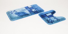 2 teiliges Badematten Set, Badgarnitur," Hamburg", blau mit Ausschnitt