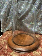 Clear Glass DISPLAY DOME  Wood Base 4-1/4 "w x 8 6-5/8x9 