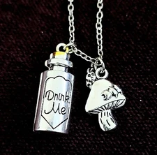 Alice In Wonderland drink me absolem caterpillar necklace