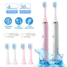 2 Pack New Electric Toothbrush Sonic Toothbrush USB Rechargeable 6 Heads 5 Modes