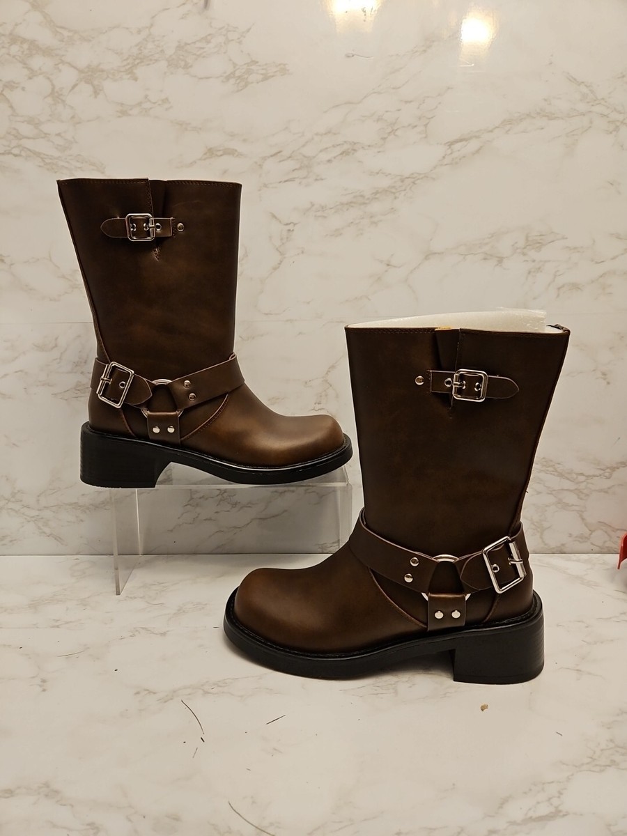 anuke アンヌーク　Round Leather Boots Mens Motorcycle Punk Boots - Leather Street Boots, Side Zip