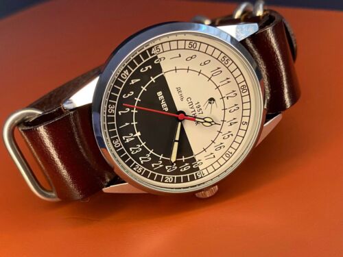 Raketa 24H watch mechanical Russian wrist mens soviet dial leather strap - Afbeelding 1 van 12