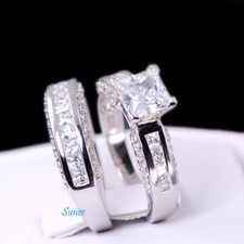 2.55ct Princess Cut Sterling Silver Wedding Rings Engagement Rings 7 1/4