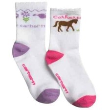 Carhartt Toddler Girls Crew Socks 4 Pack Horse and Flower Design 2T - 4T A4028