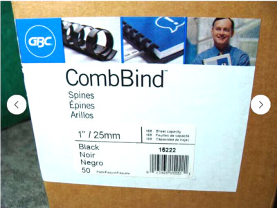 50-pack GBC CombBind Binding Spines 1'' 25mm Black 200 Sheet Capacity 15222