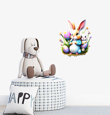 Wandbild Osterhase Hase Ei Blume bunt Vinyl Aufkleber Abziehbilder a7370